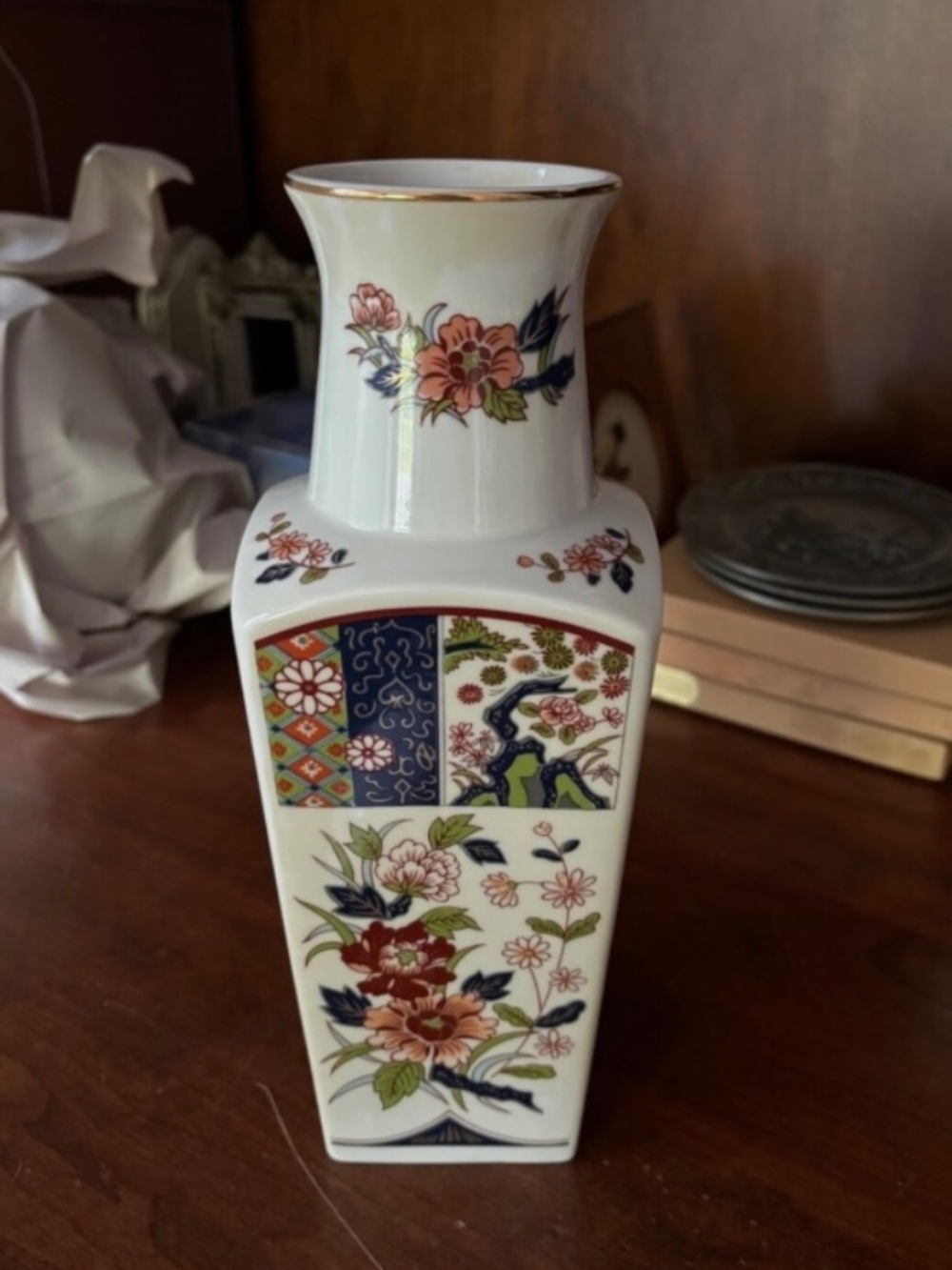 Miyako Porcelain Vase Imari Ware Handcrafted Bamboo and Floral Design Japan EUC